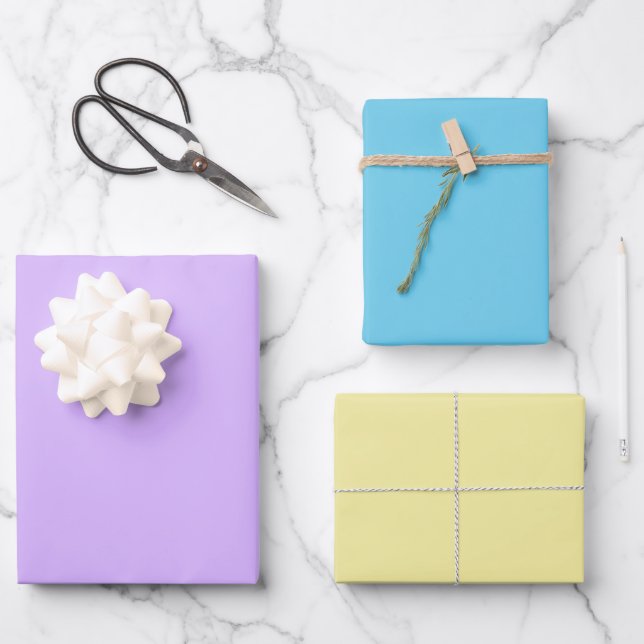Spring Sky - Lavendel, Blau & Gelb Geschenkpapier Set (Vorderseite)