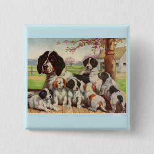 Spring Spaniel Mom and Welpen Button
