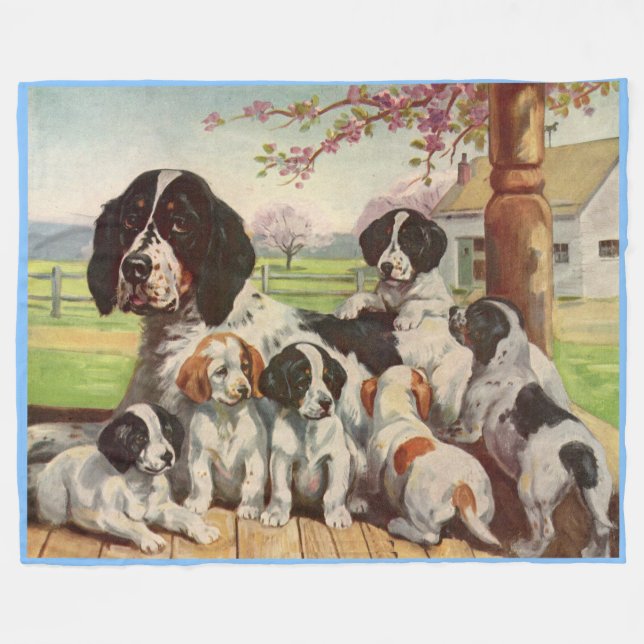 Spring Spaniel Mom and Welpen Fleecedecke (Vorderseite (Horizontal))