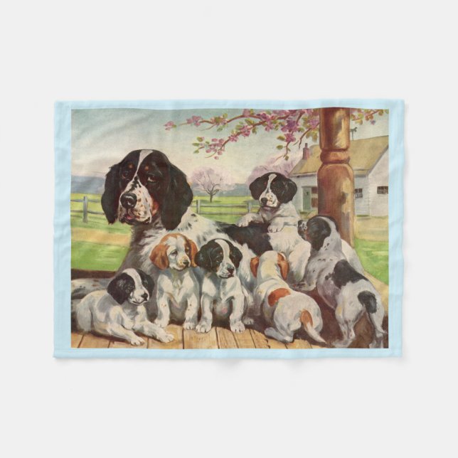 Spring Spaniel Mom and Welpen Fleecedecke (Vorderseite (Horizontal))