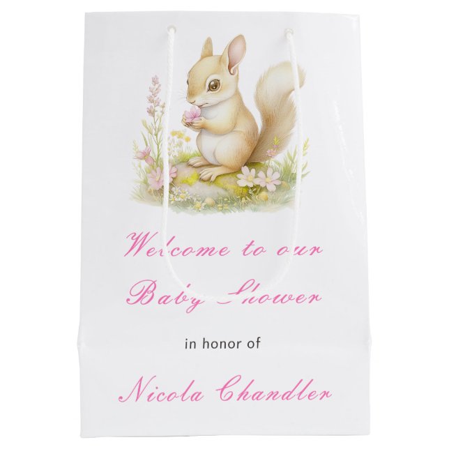 Spring Squirrel Baby Dusche Mittlere Geschenktüte (Rückseite)