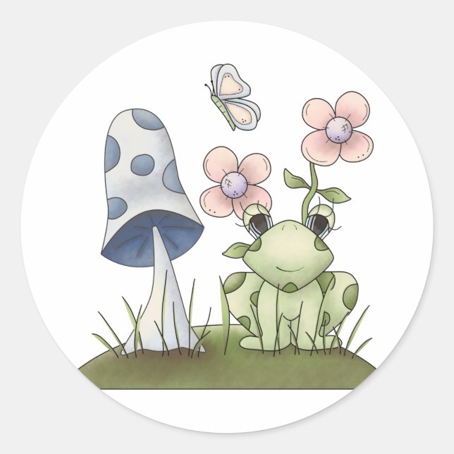 Spring Stuff ・ Frog & Mushroom Runder Aufkleber (Vorderseite)