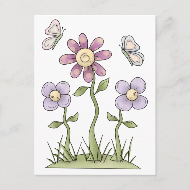 Spring Stuff ・ Purple Flowers & Butterfells Postkarte (Vorderseite)