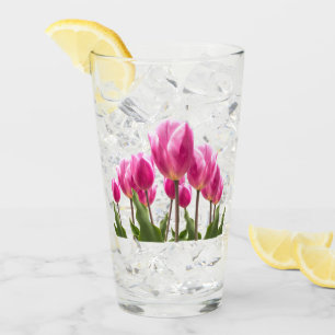Spring Style Kitchen Deco Pink Tulip Drinks Glas