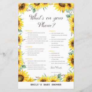 Spring Sunflower Baby Shower Game DRUCKT