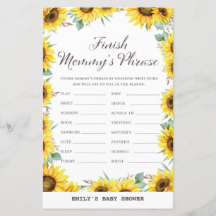 Spring Sunflower Baby Shower Game DRUCKT