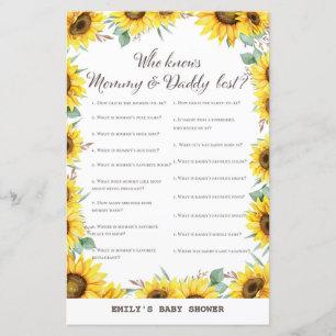 Spring Sunflower Baby Shower Game DRUCKT
