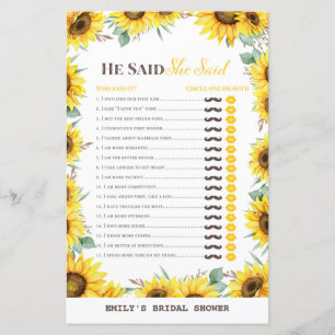 Spring Sunflower Brautparty Game DRUCKT