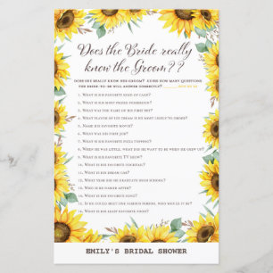 Spring Sunflower Brautparty Game DRUCKT