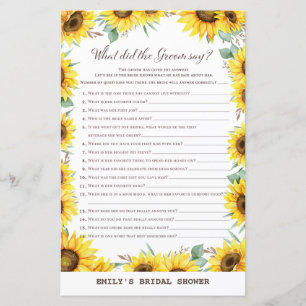Spring Sunflower Brautparty Game DRUCKT
