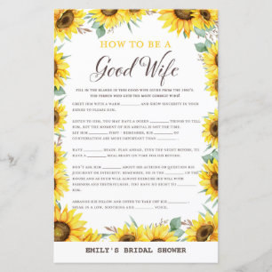 Spring Sunflower Brautparty Game DRUCKT