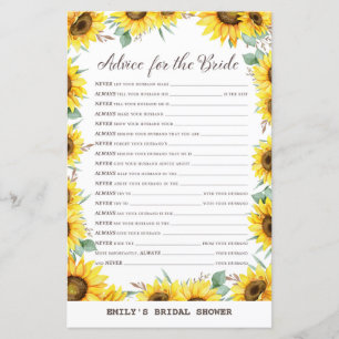 Spring Sunflower Brautparty Game DRUCKT