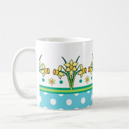 Spring Sunshine Daffodil Border, Polka Dots Tasse