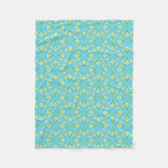 Spring Sunshine Daffodils Sky Blue Fleece Blanket (Vorderseite)