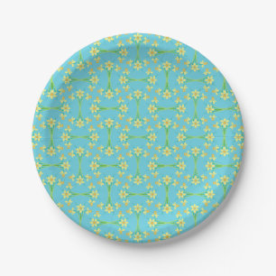 Spring Sunshine Daffodils Sky Blue Paper Plate Pappteller