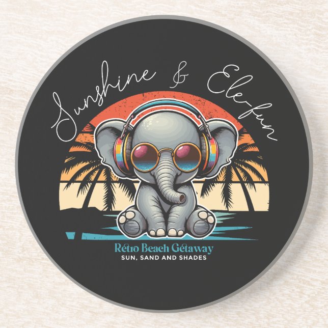 Spring Sunshine und Ele-fun Retro Beach Abenteuer Getränkeuntersetzer (Vorne)