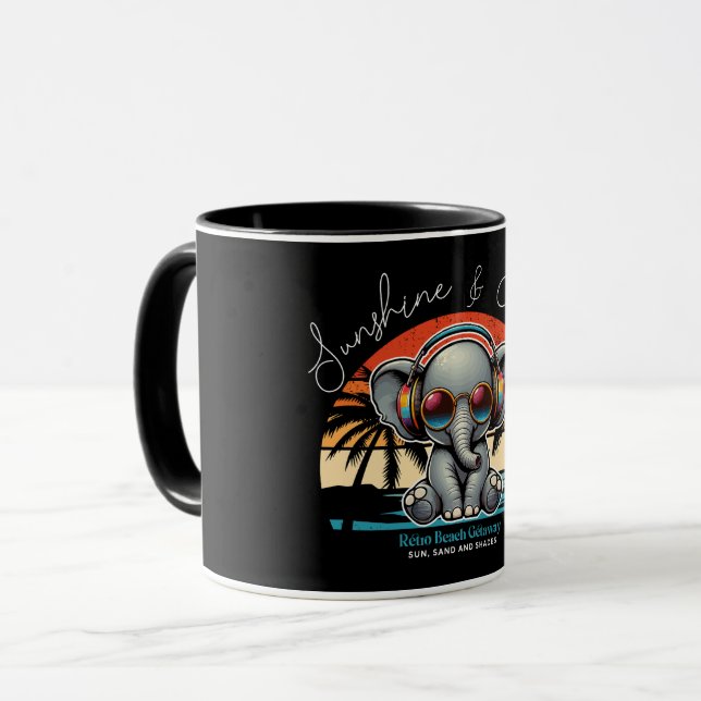 Spring Sunshine und Ele-fun Retro Beach Abenteuer Tasse (Vorderseite Links)