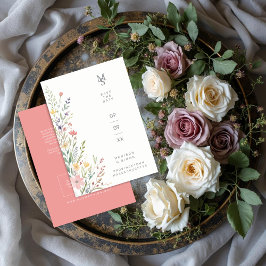 Spring Sweet Wildflowers Branches Wedding Pink Save The Date
