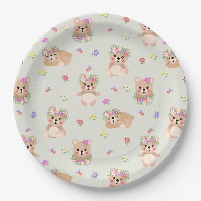 Spring teddy bear pappteller (Vorderseite)