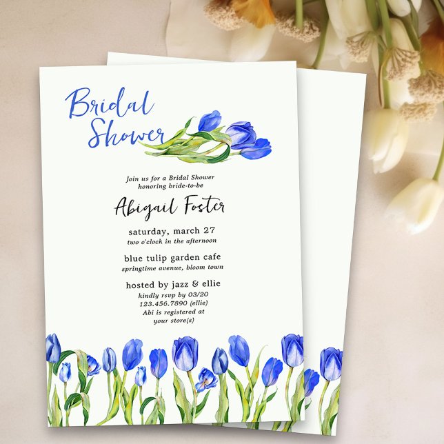 Spring Tulip Blume Blaues florales Brautparty Einladung (Tulip Bridal Shower Invitation - perfect for spring or easter bridal shower)