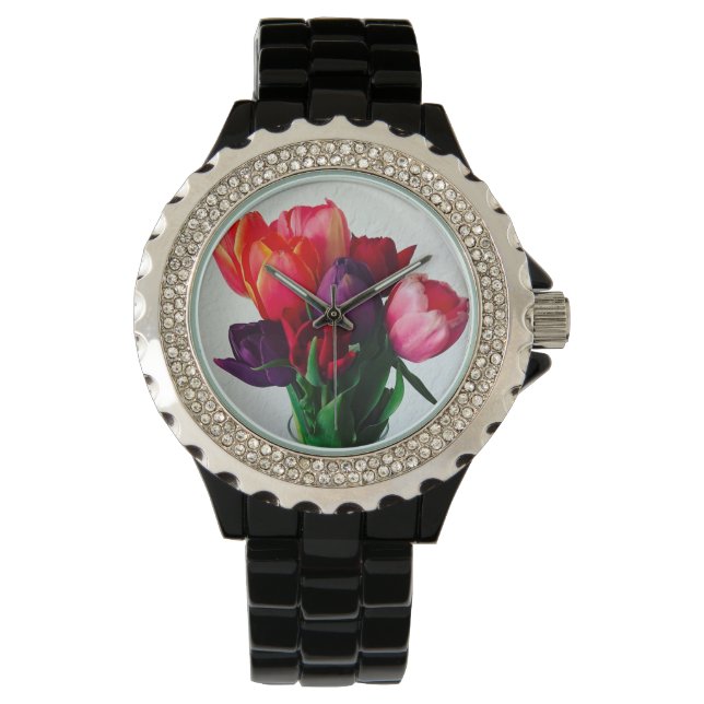 Spring Tulip Bouquet Armbanduhr (Vorderseite)