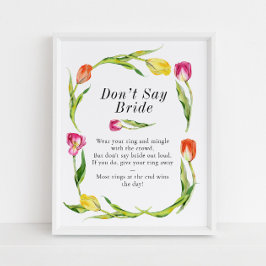 Spring Tulip Don't Say Bride Bridal Shower Game Poster