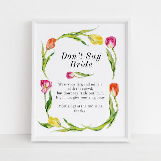 Spring Tulip Don't Say Bride Bridal Shower Game Poster