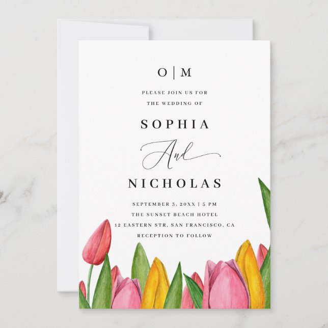 Spring Tulip Floral Wedding | Foto- und QR-Code Einladung (Vorderseite)