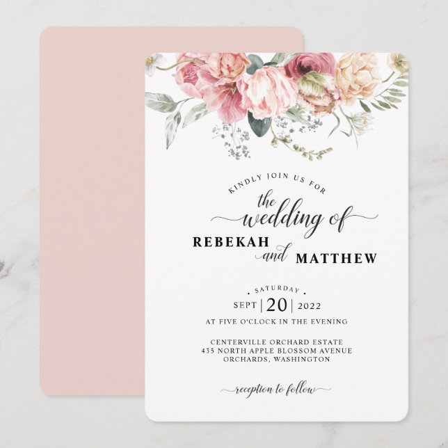 Spring Tulip Watercolor Bouquet Hochzeit Einladung (Vorne/Hinten)