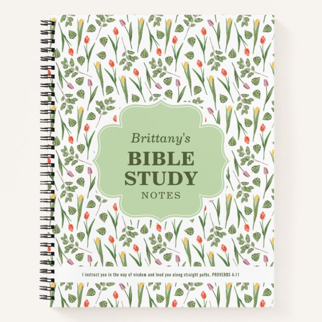 Spring Tulips Pattern Personalized Bible Study Notizbuch (Vorderseite)