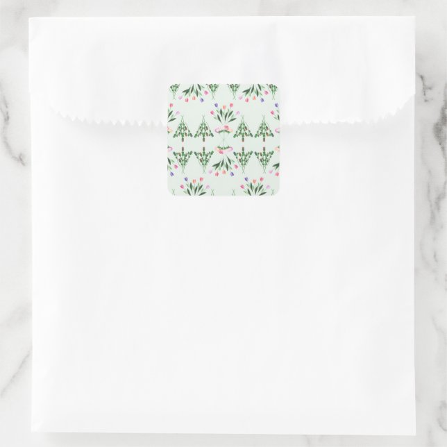 Spring Tulips Rose Blumengarten Quadratischer Aufkleber (Tasche)
