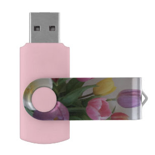 Spring Tulips USB Flash Drive, Swivel Pink, Natur USB Stick