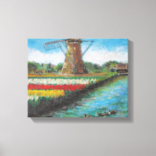 Spring Tulips Windmill Landschaft Holland Malerei Leinwanddruck