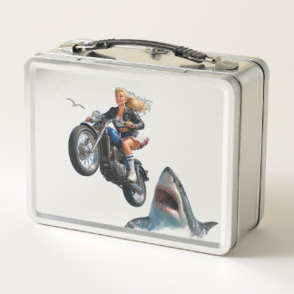 Spring über den Hai Draufgänger Metall Brotdose