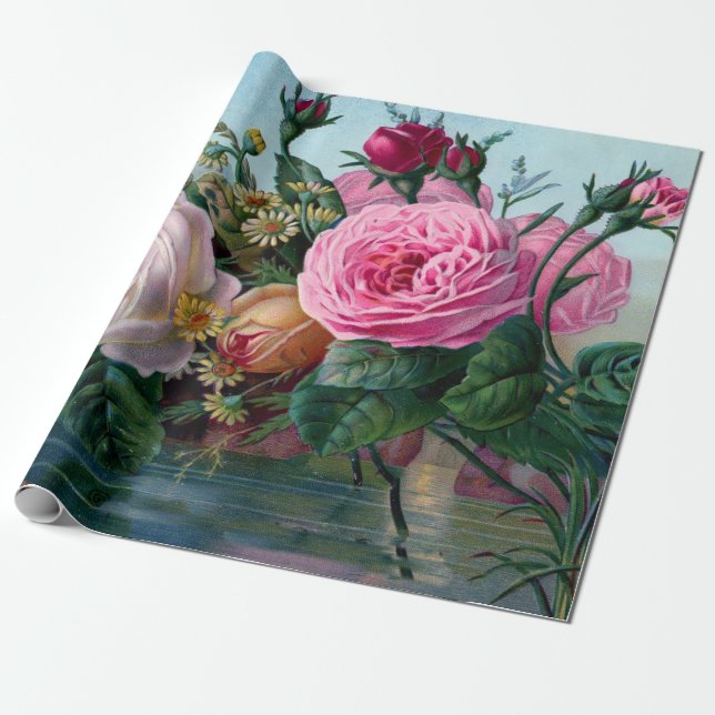 Spring Vintage Flower Linen Wrapping Paper Geschenkpapier (Ungerollt)