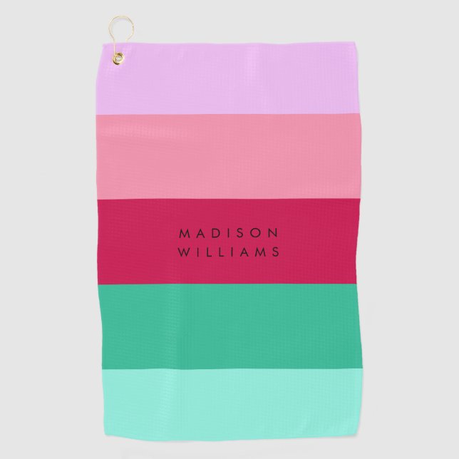 Spring Viva Magenta Farbblock Horizontaler Streife Golfhandtuch (Vorderseite)