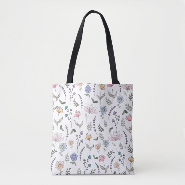 Spring Wassercolor Doodle-Blume Tasche (Vorderseite)