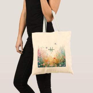 Spring Watercolor Birds Floral Monogram Wildflower Tragetasche
