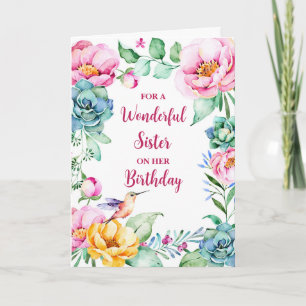 Spring Watercolor Blume Schwester Geburtstag Karte