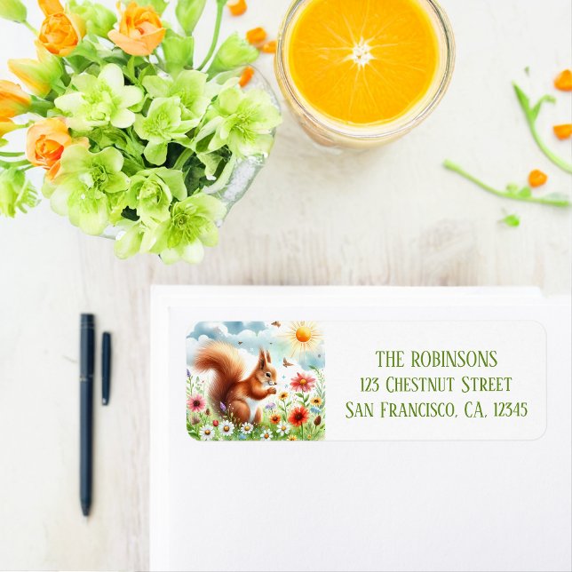 Spring Watercolor Eichhörnchen-Rücksendeadresse (Von Creator hochgeladen)