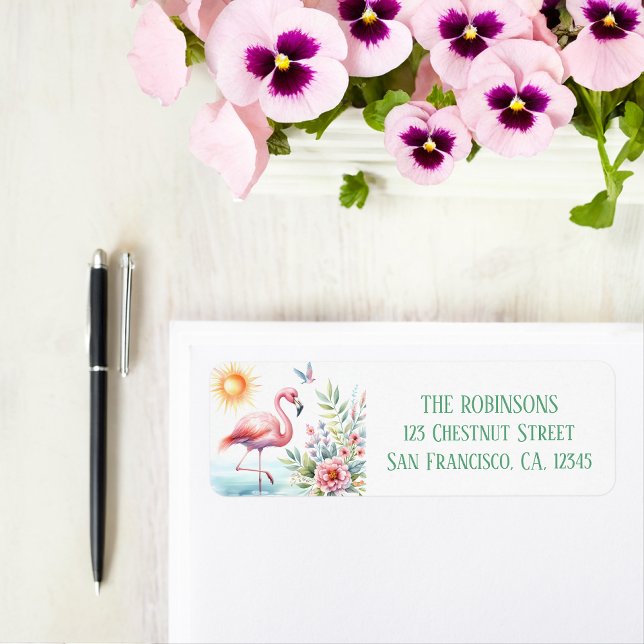 Spring Watercolor Flamingo Rücksendeadresse (Von Creator hochgeladen)