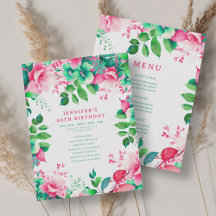 Spring Watercolor Floral 80 Birthday Programm Menü