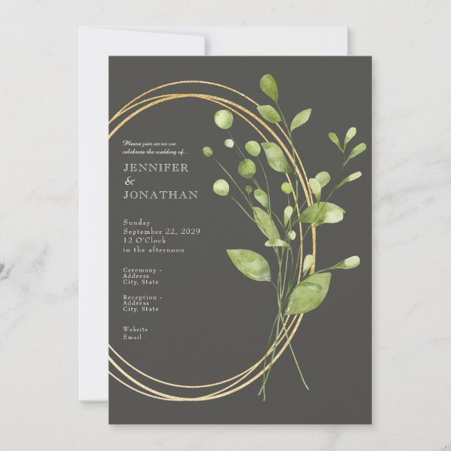 Spring Watercolor Green Leaves Wedding Invitation (Devant)