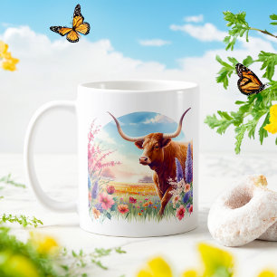 Spring Watercolor Texas Longhorn Kaffeetasse