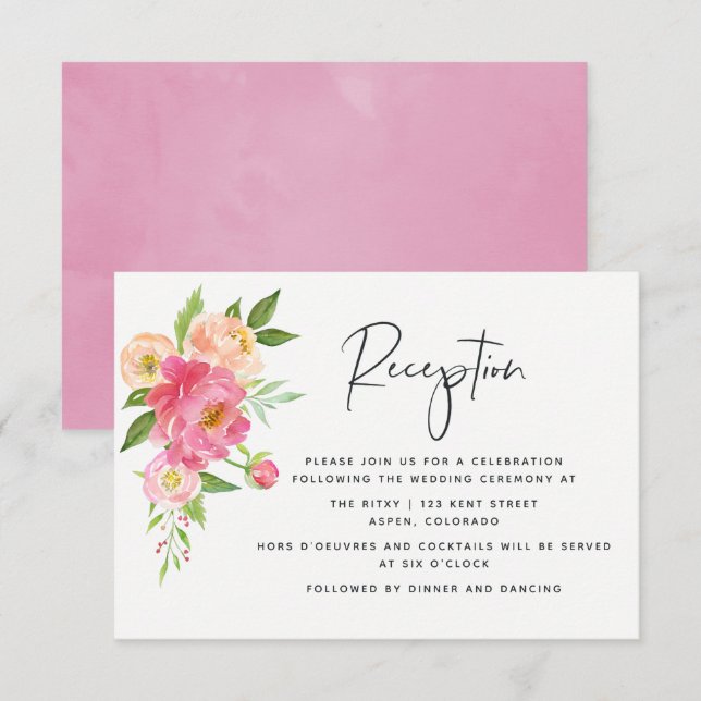 Spring Wedding Watercolor Peonies Empfang Einladung (Vorne/Hinten)