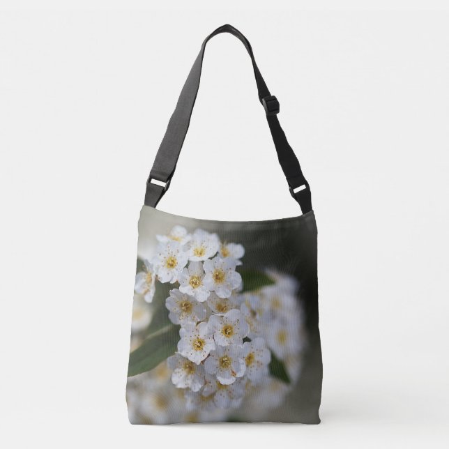 Spring White Blume Tragetaschen Mit Langen Trägern (Vorderseite)