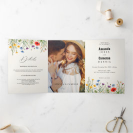 Spring Wild Blume Meadow Wedding Dreifach Gefaltete Ankündigung