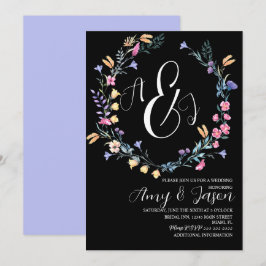 Spring Wild Blume Wreath Lila Black Wedding Einladung