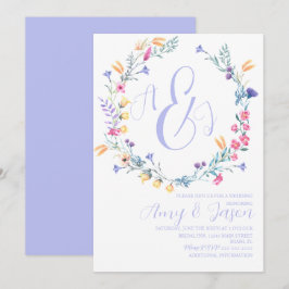 Spring Wild Blume Wreath Pastel Lila Wedding Einladung