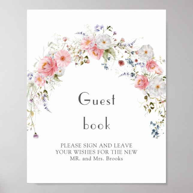 Spring Wildblume Arc Pink White Wedbook Poster (Vorne)